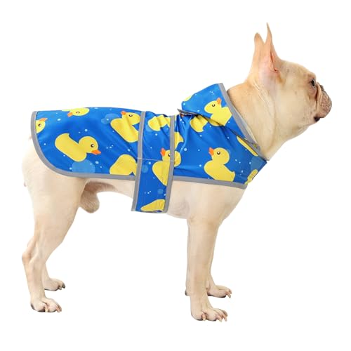 Dog Raincoat for Medium Dogs Waterproof Jacket Hooded Rain Coats with Reflective Strips Leash Hole & Poncho Adjustable Fit (A. Ducks / Medium)