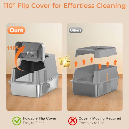 XL Stainless Steel Cat Litter Box with 110° Flip (Glacier Gray / X-Large)