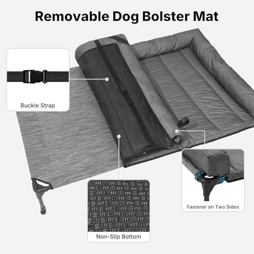 Outdoor Elevated Dog Bed with Waterproof Bolster Cushion (Black Silver / 53.0"L x 37.5"W x 9.0"Th)