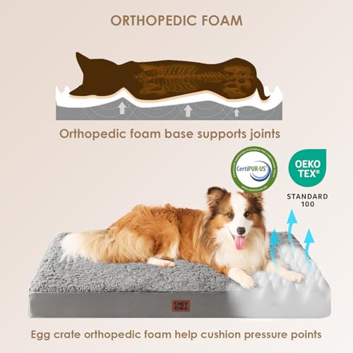 Orthopedic Dog Bed Large with Removable Washable Cover (36*27*3.5 inches / Light Grey)