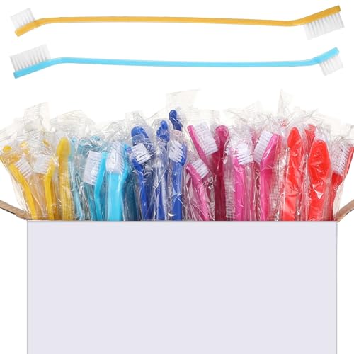 150 Pcs Dog Toothbrush Bulk Dual Headed Dental Soft Convenient Long Handle Puppy Toothbrush Individual Packaged for Cleaning Small to Large Dogs Cats Pets