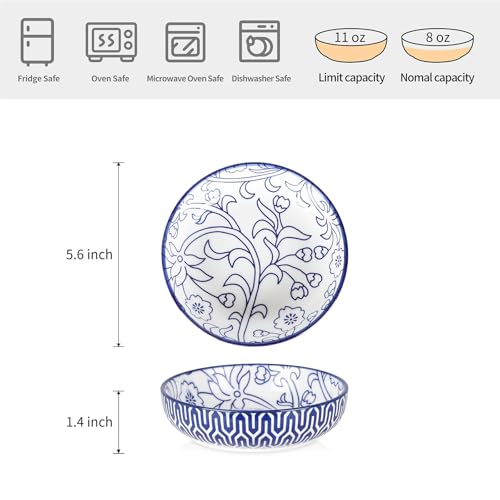 5.6 Inch Ceramic Cat Bowls (5.6 Inch, Set of 6 / Vintage Blue)
