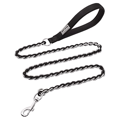 Chain Dog Leash Chew Proof Metal Leash for Medium Large Dogs (Black / 5.2FT(5-30lb))