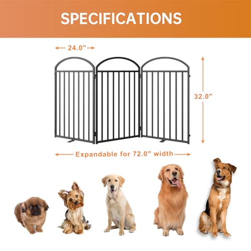 3 Panels Full Matel Freestanding Dog Gates (【3 Panels】72"W*32H" / Black)