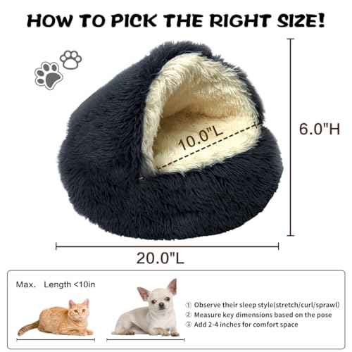 Round Plush Fluffy Hooded Cat Bed Cave (20.0"L x 20.0"W x 6.0"Th / khaki)