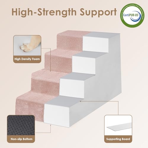 Dog Stairs for Bed 20" H (Pink / Extra Wide 16.5" x 28" x 20")