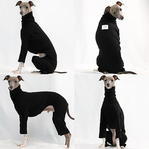 D Doggy Star Italian Greyhound Clothes Stretchable Onesie Whippet for Dog (M / Ribbed Black)