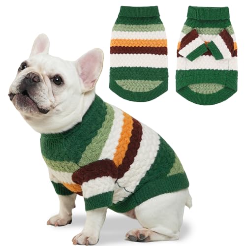Dog Sweater Classic Turtleneck Knitted Striped Dog Sweaters (Green / Small)