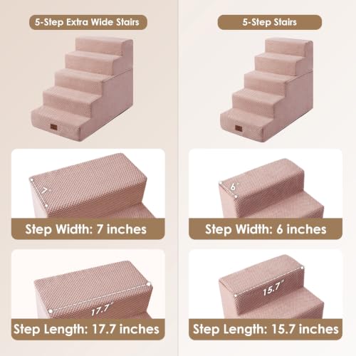 Dog Stairs for Bed 22.5" H (Pink / Extra Wide 17.7" x 35" x 22.5")