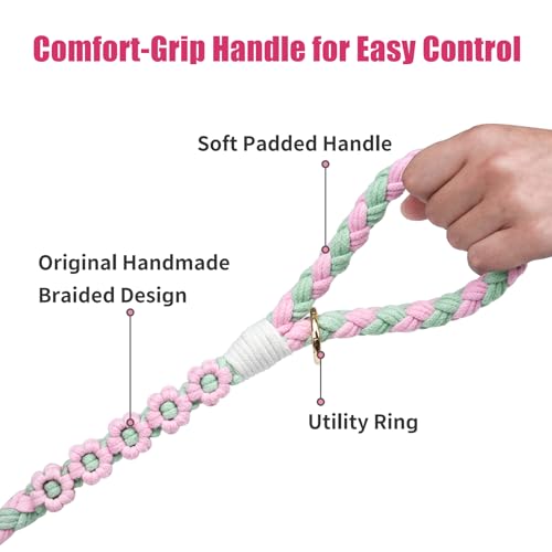 5FT Braided Cotton Rope Leash for Small (Spring Blossom)