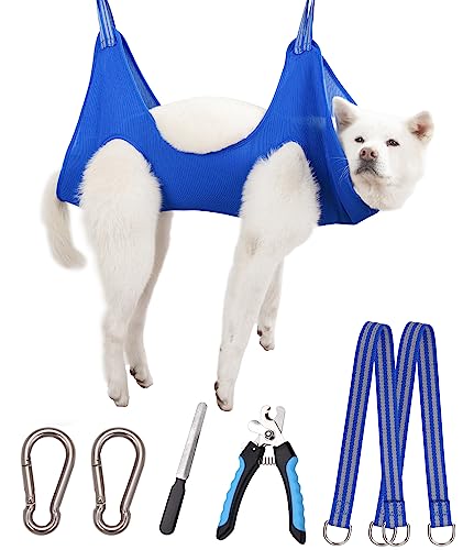 Dog Pet Grooming Hammock (XL/Under 70 lb / Blue)