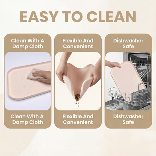 Non Slip Silicone Dog Food Mat for Food and Water (45 x 30 cm / Beige)