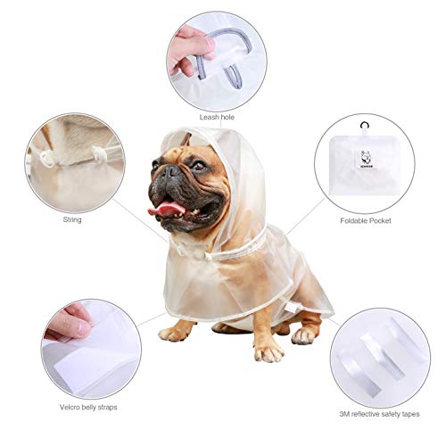 English Bulldog Raincoat American Pitbull Rain Coat Jacket Poncho Packable Waterproof Adjustable with Reflective Straps Lightweight for Short Thick Large Dogs (Clear / X-Large ( 45 - 55 lbs ))