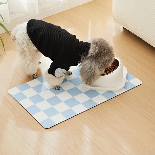 Checkered Dog Feeding Mat (19"L x 12"W / Blue)