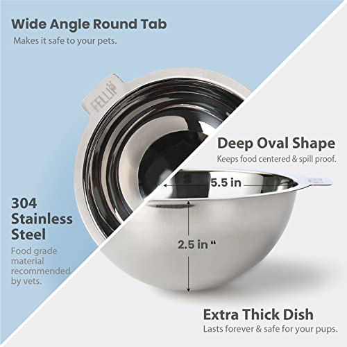Pet Oblik Acrylic Raised Dog Food Water Bowl Stainless Steel Slanted Oval Dish for Short Leg Puppy & Small Medium Pet (Sapphire / 1.5 Cups Oval Dish)