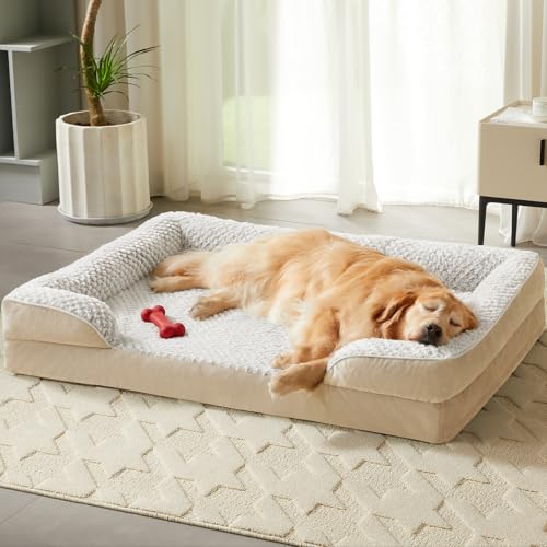 Orthopedic Dog Beds for Large Dogs (Beige / 42"L x 30"W x 7"Th)
