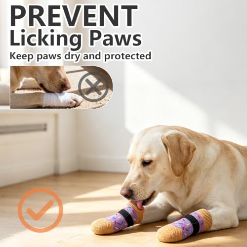 Anti Slip Dog Socks for Prevent Licking Paws & Hardwood Floor (Purple / Small(6 Pack))
