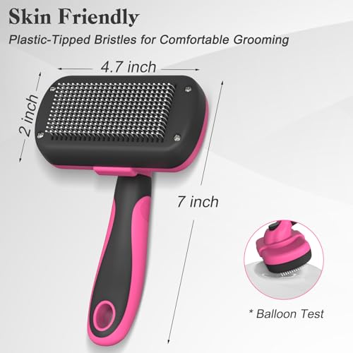Self Cleaning Slicker Brush for Dogs & Cats (Pink)
