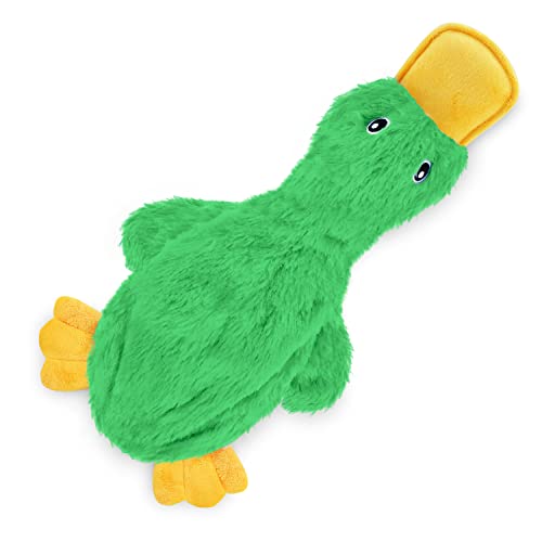 Interactive Squeaky Dog Chew Toy (Crinkle Duck (White, Yellow & Green) / Large)