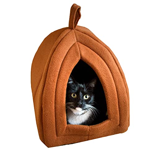 Cat House Indoor Cat Bed with Removable Foam Cushion (Brown)