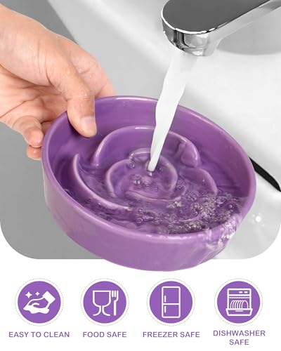Ceramic Slow Feeder Dog Bowls Small Breed (S-0.6 Cups / 03-Purple)