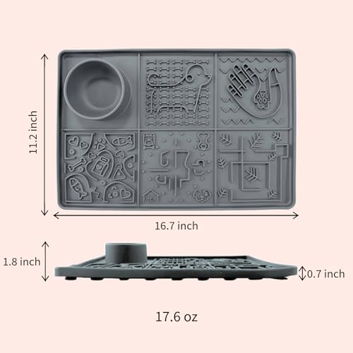Dog Lick Mat Large 11.2 x 16.7 in Slow Feeder with Strong Suction (Gray)