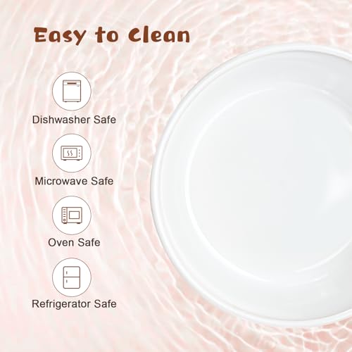 Ceramic Elevated Dog Bowl Set with Acacia Wood Stand for Food and Water for Large Dogs (60.87 Oz / White with Dog Paw Pattern)