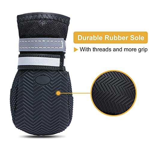 Breathable Dog Boots for Medium Large Dogs (Black / M (Insole Width 2.2")for 30~44lb)
