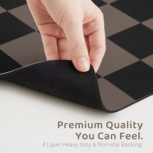 Checkered Dog Feeding Mat (24"L x 16"W / Brown)