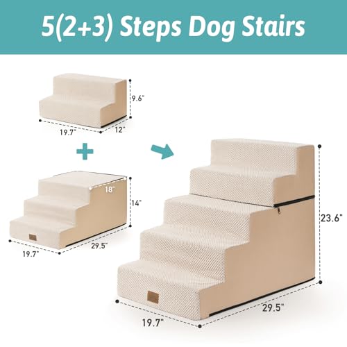 Dog Stairs for Small Dogs (Beige / 19.7x29.5x23.6 inch)