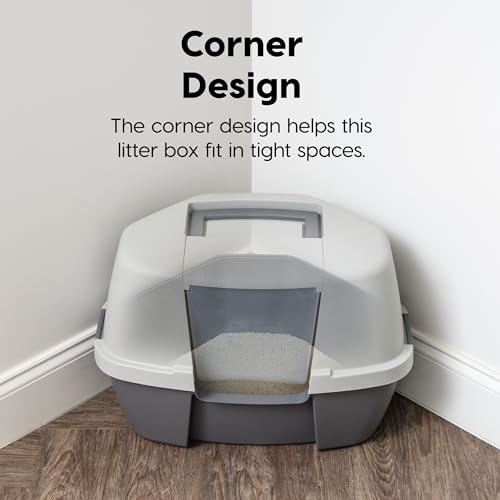 Large Corner Cat Litter Box (Corner Enclosed / Dark Gray w/ Scoop)