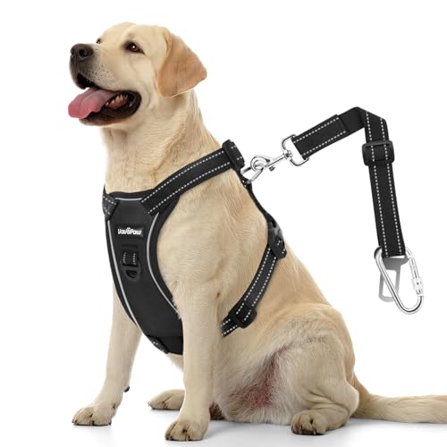 Dog Car Belt Dog Harness Reflective Strip & Adjustable Buckle (Carbon Black / XL (Chest: 24.4-34.7", Neck: 18.9-29.1"))