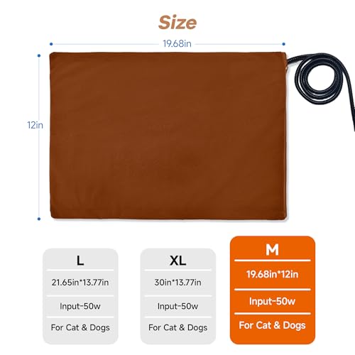 Cat Heating Pad for Bed Warming (19.68"L x 12"W / Brown)
