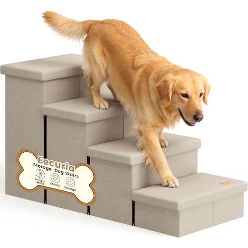 4 Step Wide Dog Stairs with Storage 23" H (Beige / 40"D x 17"W x 23"H)