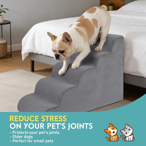Dog Stairs for Small Dogs (Grey / 5-Step (H: 22.8IN))