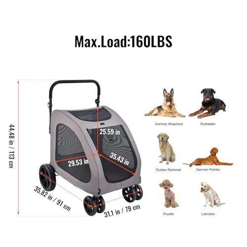 Pet Stroller 4 Wheels Dog Carrier with Brakes