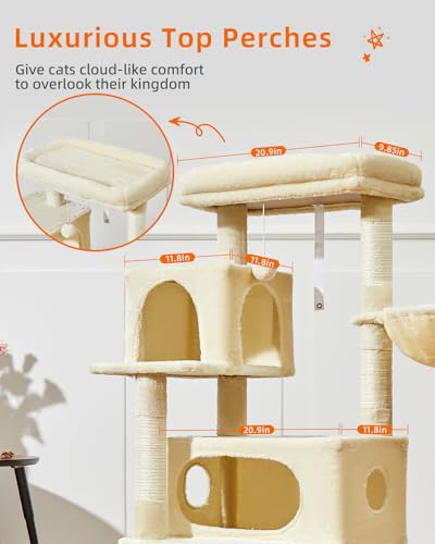 Cat Tree 49In Cat Tower for Indoor Cats Large Adult (Beige / 49.2 Inches)