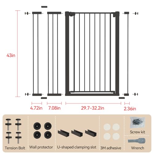 43 inch Tall Safety Dog Gate Adjustable 29.7 (Black / 29.7-45.2''W)
