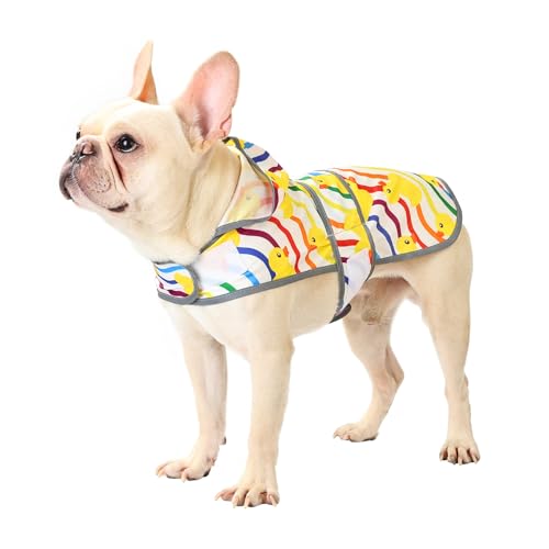 Dog Raincoat Waterproof Dog Rain Jacket with Hood (Rainbow Ducks / Medium)