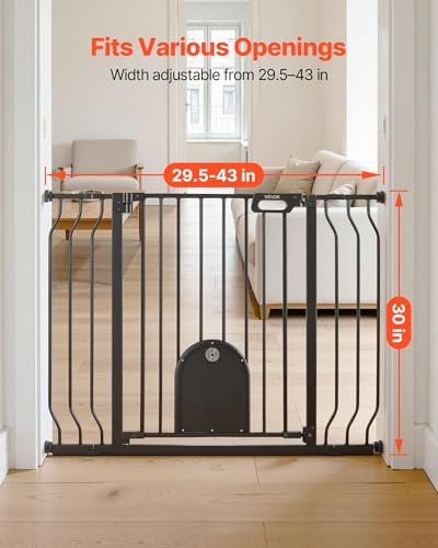 Pet Gate for Stairs (Black / 29.5-43" Wide x 30" Tall)
