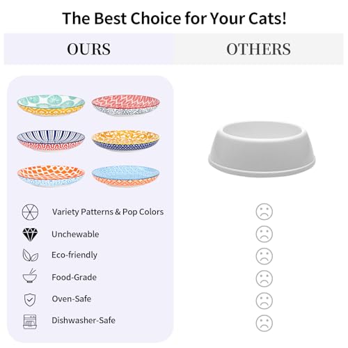 6 Inch Ceramic Cat Bowls (6 Inch, Set of 6 / Assorted Colors)