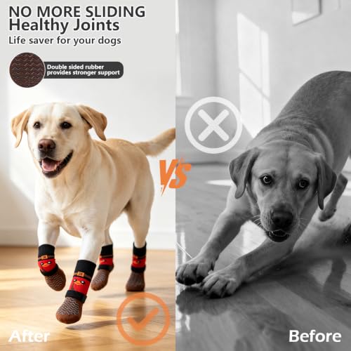 Anti Slip Dog Socks to Prevent Licking Paws for Hot Pavement (Red & Brown / Medium)