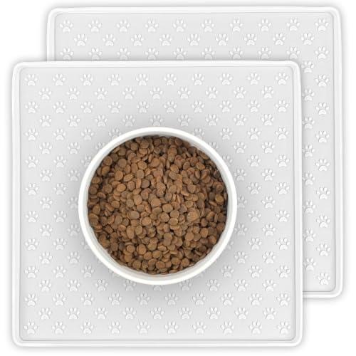2 Pack Pet Placemat for Dog and Cat (11.8"L x 11.8"W - 2 Pack / White)