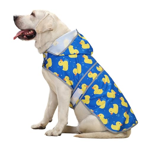 Dog Raincoat Waterproof Dog Rain Jacket with Hood (Blue Duck / X-Large)