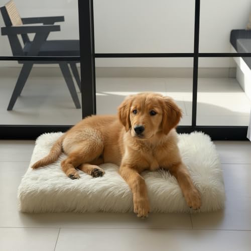 Faux Fur Orthopedic Rectangular Dog Bed (White / Medium)