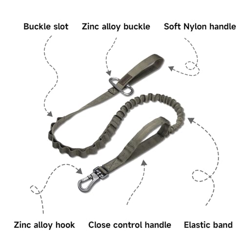 Tactical Military Bungee Nylon Dog Leash Adjustable (Ranger Green)