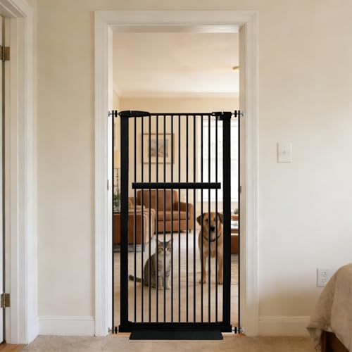55.12" Extra Tall Pet Gate for Cat Dog 30.12" (55.12" H-black / 30.12"-34.05" W)