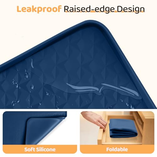 Dog Food Mat 51''x25.6'' Extra Large Dog Mat for Food and Water (51"L x 25.6"W / Blue)