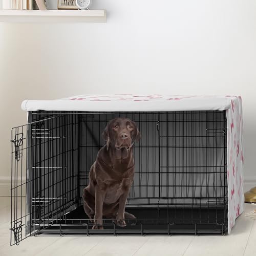 42in. Medium Large Dog Crate Cover (Pink Paw Bone / 42.0"L x 30.0"W x 28.5"H)