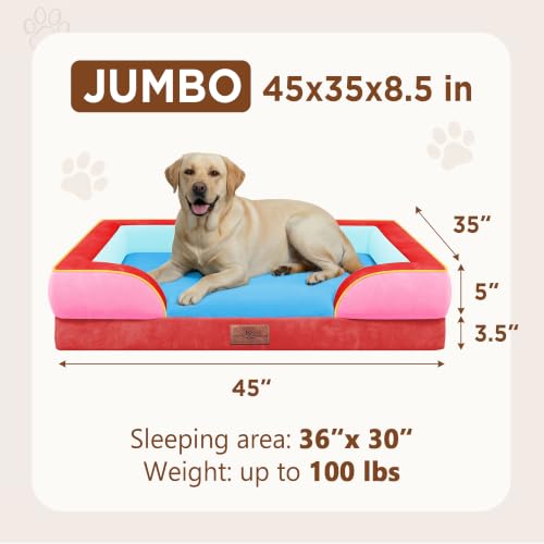 Orthopedic Dog Bed for Extra Large Dogs with Bolster (45.0"L x 35.0"W x 8.5"Th / Los Angeles)